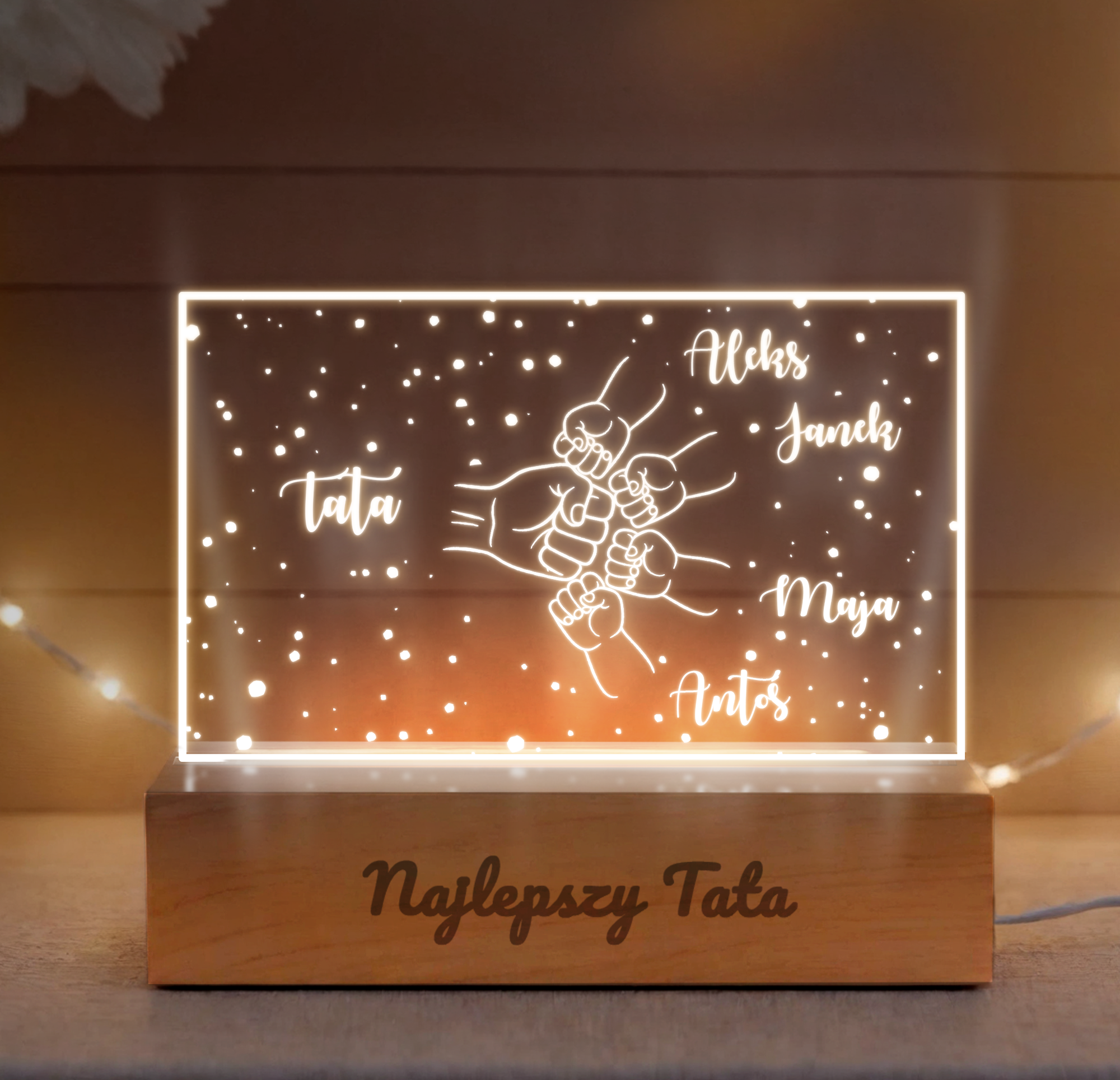 Lampka LED z imionami dzieci – Prezent dla Taty “Najlepszy Tata”
