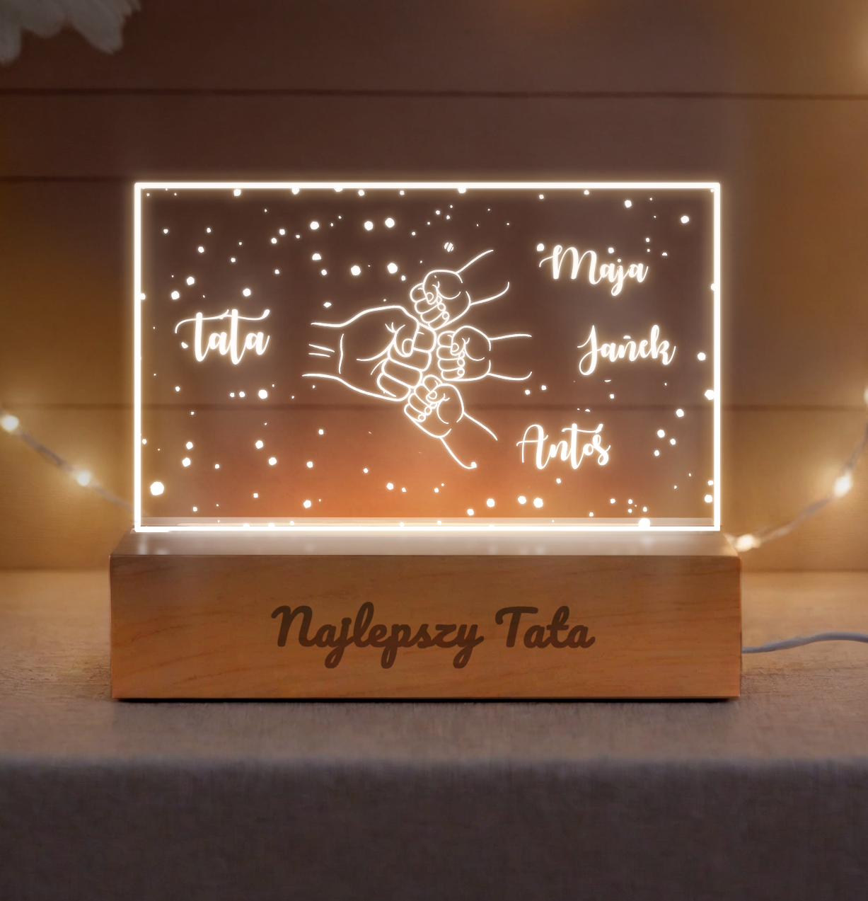 Lampka LED z imionami dzieci – Prezent dla Taty “Najlepszy Tata”
